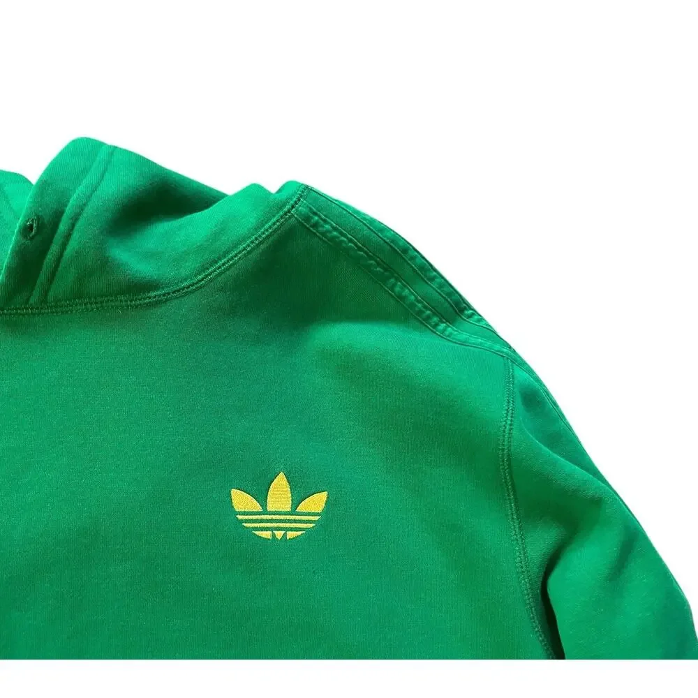 Adidas Men's Lime Green Yellow Trefoil Hoodie Striped Large Streetwear Hiphop